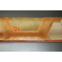 弐11112RM 男角帯 本絹金糸使用の西陣織 柿色地金襴角帯К 亀甲に三つ荒神松文様 別誂え