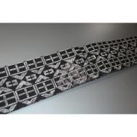 弐11127RM 男角帯 木綿遠州古渡染 К濃紺地に灰の将棋の升目柄に将棋の駒写し 全通仕立て