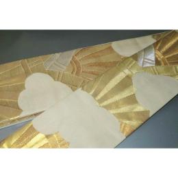 弐11149RM 男角帯 本絹西陣織 К白地金襴に雲居に源氏車の図 新品 高貴な帯に如何でしょうか