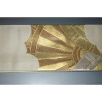 弐11149RM 男角帯 本絹西陣織 К白地金襴に雲居に源氏車の図 新品 高貴な帯に如何でしょうか