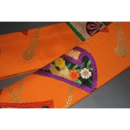 弐11150RM 男角帯 本絹西陣織К柿色地に印綬文様 帯コレクター必見 別誂え