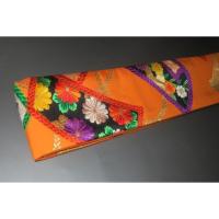 弐11150RM 男角帯 本絹西陣織К柿色地に印綬文様 帯コレクター必見 別誂え