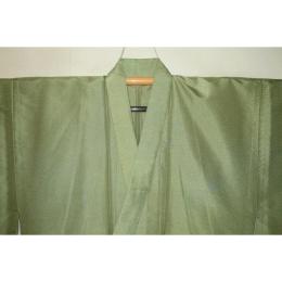 拾11157RM シルク化繊丹後縮緬お召調 男着物単衣 裄71丈142К鶯緑色無地感 新品 茶人好み