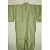 拾11157RM シルク化繊丹後縮緬お召調 男着物単衣 裄71丈142К鶯緑色無地感 新品 茶人好み