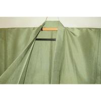 拾11157RM シルク化繊丹後縮緬お召調 男着物単衣 裄71丈142К鶯緑色無地感 新品 茶人好み
