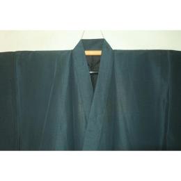 拾11169RM シルク化繊丹後縮緬お召調 男着物袷 裄72丈145К青緑お納戸色・無地感 茶人好み