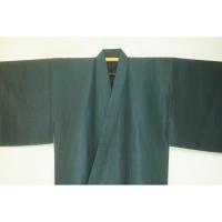 拾11169RM シルク化繊丹後縮緬お召調 男着物袷 裄72丈145К青緑お納戸色・無地感 茶人好み