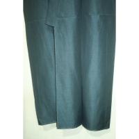 拾11169RM シルク化繊丹後縮緬お召調 男着物袷 裄72丈145К青緑お納戸色・無地感 茶人好み