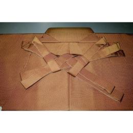 拾袴11177 本絹西陣平織 馬乗・仕舞袴 紐下85К紅殻・赤茶色にスジ縞 新品同様 能楽仕舞用