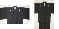 拾11190 男黒紋付着物羽織 シルク化繊・丹後縮緬調 裄73丈137К違い鷹の羽 新品 限定新発売