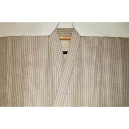 拾11203RM シルク化繊丹後縮緬調 男着物袷 裄70丈149К燻し銀灰茶の大小行儀紋縞文様 洗え