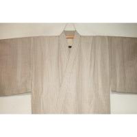 拾11203RM シルク化繊丹後縮緬調 男着物袷 裄70丈149К燻し銀灰茶の大小行儀紋縞文様 洗え