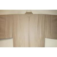 拾11203RM シルク化繊丹後縮緬調 男着物袷 裄70丈149К燻し銀灰茶の大小行儀紋縞文様 洗え