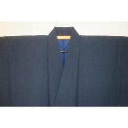 拾11204RM シルク化繊丹後縮緬お召調 男着物袷 裄71丈148К群青色・無地感 新 品 茶人好