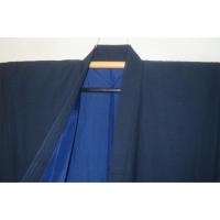 拾11204RM シルク化繊丹後縮緬お召調 男着物袷 裄71丈148К群青色・無地感 新 品 茶人好