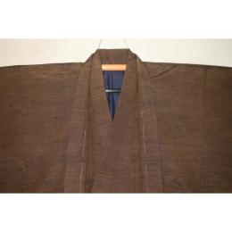 弐11220 本絹秩父銘仙 男着物羽織 裄67丈138К褐色の粗細 絶品 証紙付き 新品 秩父逸見織