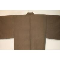 拾11249RM シルク化繊丹後縮緬調 男着物袷 裄71丈148К金茶色地の毘沙門亀甲文様 洗える江