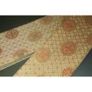 弐11267RM 男角帯 シルク化繊西陣織К伽羅色地金襴の七宝矢車文様 全通 新品別誂え