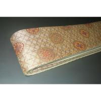 弐11267RM 男角帯 シルク化繊西陣織К伽羅色地金襴の七宝矢車文様 全通 新品別誂え