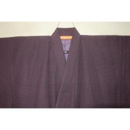 拾11274RM シルク化繊丹後縮緬調 男着物袷 裄70丈149К桜ネズ・藤紫色地の毘沙門亀甲文様